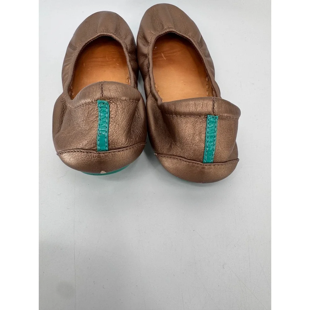 Tieks Ballet Flats Women Size 7 Bronze Metallic Leather Foldable Teal Sole
